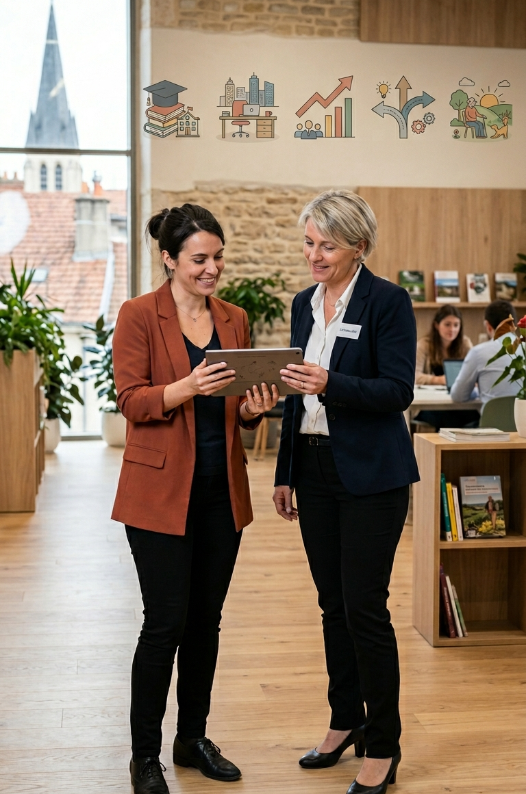 Échange entre un CEP et un salarié lors d'un salon